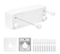 QWORK® 4.2m Retractable Washing Line, Retractable Clothesline, Wall Mounted Clothes Line, White, Two Line, For Balconies, Washroom