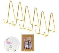 QWORK® 4.5-Inch Plate Holder Easel Display Stand, 3 Pack, Gold Iron Stand for Decorative Plates, Pictures, Photo Frames, Books and More