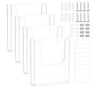 QWORK® 4 Pack A4 Wall Mounted Document Holder , Acrylic Magazine Holder, U-Shaped Design for Office & Home Organization