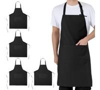 QWORK® 4 Pack Black Chef Aprons with Adjustable Neck Strap & 2 Pockets - Unisex Waterproof Apron for Kitchen Restaurant Gardening