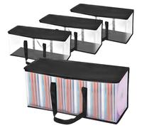 QWORK® 4 Pack DVD Storage Bags Organizer Bags Hold up to 160 CD BluRay Video Games - Clear PVC with Polyester, Reinforced Handles