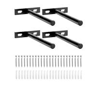 QWORK® 4 Pack Floating Shelf Bracket - 5 Inch 125 mm - Heavy Duty Hidden Concealed Wall Shelf Brackets with Mounting Screws - Solid Steel Matt Black