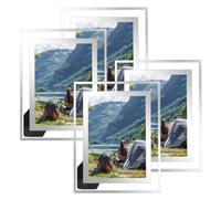QWORK® 4 Pack Silver Mirrored Glass 5x7 Photo Frames, Elegant Picture Frames, Can be Placed Horizontally or Vertically, for Tabletop Display