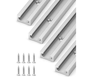 QWORK® 4 Pack T Track Rail Aluminium Extrusion, 12" 300mm, Double Cut Design, for T-bolts, Clamps, Sliding Blocks