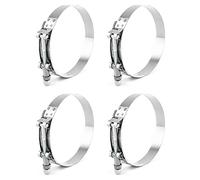 QWORK® 4 Pcs T-Bolt Hose Clamps, Car Exhaust System Clamps Stainless Steel, Clamping Range 108mm - 116mm (4.25"-4.57")