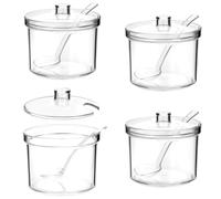 QWORK 4-Piece Clear Acrylic Sugar Bowl Set with Spoon and Airtight Lid, 210ml Condiment Keeper Sugar Jar for Sugar, Salt, Tea, and Spices