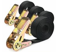 QWORK® 4 Piece Ratchet Tie Down Straps, Heavy Duty Tensioning Straps, 6M x 25mm, for Motorcycle, Car, Trailer, Home