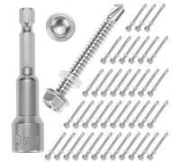 QWORK® 40 Pack M6.3X50MM 410 Stainless Steel Self Drilling Hex Head Screws with 1Pc Hex Socket
