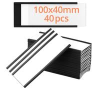 QWORK® 40 Pack Magnetic Label Holder - 40mm x 100mm - Reusable & Weatherproof with Protective Film - Magnetic Name Tags for Metal Shelf Locker Whiteboard