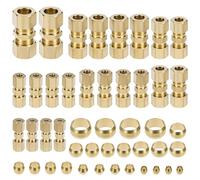 QWORK 46pcs Brass Compression Tube Pipe Fittings Assortment Kit, 1/8" 3/16" 1/4" 5/16" 3/8" 1/2" OD Straight Union Fitting Assortment Kit for Truck Airlines