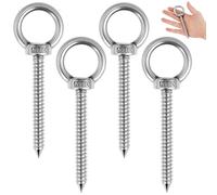 QWORK® 4Pack Heavy Duty Eye Hooks M10 x 80mm Self Tapping Eyelet Screw - 304 Stainless Steel