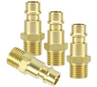 QWORK® 4Pcs Air Line Quick Connector, 1/4BSP Brass Connector Air Hose Compressor Fittings, Quick Release Couplers & Plugs Male
