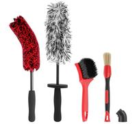 QWORK® 4PCS Car Wheel Brush Kit - Bendable Long Handle Cleaner, Microfiber Rim Brush, Tire Brush, Detailing Brushes with Bend Connector for Car Care