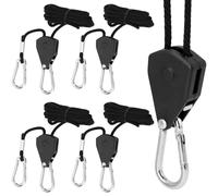 QWORK® 4PCS Ratchet Ropes with Hooks, Solid Iron Retractable Rope Ratchet for Plants, Lights, Tents, Loading Capacity 150lbs /68kg, Rope Length 2m/6.5ft