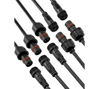 QWORK® 5 Pairs Electrical Connector IP65 Waterproof with 20cm 18 AWG Extension Cable, 2 Pin Male Female Connectors for LED Lighting and Outdoor Applications