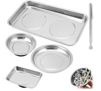 QWORK® 5-Piece Magnetic Tool Tray Set, Magnetic Trays with 3LB Magnetic Pickup Stick, for Nuts and Bolts Metal Parts