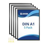 QWORK® 5 Poster Frames DIN A1 (59.4 x 84.1 cm) Front Opening Picture Frame with Anti-Reflective Protective Panel - 25 mm Aluminium Profile - Black
