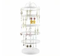 QWORK® 5 Tier Metal Rotating Earring Holder Stand White Jewelry Display Tower Stand with Adjustable Inter-Tier Distance - 210 Hole Capacity for 105 Pairs