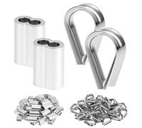 QWORK 50 Pack Aluminum Crimping Loop Sleeves for 1/4 Inch Wire Rope 6mm Hole Ferrule Cable Clips Anti-Corrosion Compression Fittings for Outdoor and Marine Use