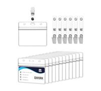 QWORK® 50-Pack Clear ID Card Holder Badge Holder with Metal Clip for Schools Events Businesses, Suitable for Card Size 88 x 55 mm