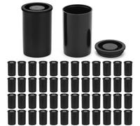 QWORK® 50 Pcs Film Canisters with Lids, Plastic Camera Reel Containers, for Scientific Activity Small Accessories, Black
