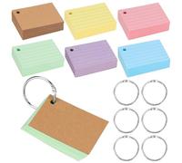 QWORK® 500Pcs A8 Revision Cards, Asssorted Colour Flashcards with Binding Rings, 75x45mm Index Cards
