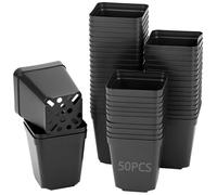 QWORK® 50pcs 5.5cm Plastic Square Plant Nursery Pots,Ideal for Seed Starting, Cuttings, and Transplanting