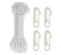 QWORK® 55FT Nylon Flag Pole Rope Kit with 4 Clips, 1/4" Flag Halyard Cord for Outdoor Use, Camping, and More (White)