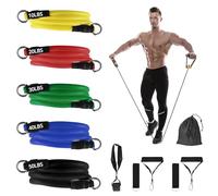QWORK® 5Pcs Resistance Bands Set, 150LB/68kg Strength, with 2 Foam Handles, 2 Ankle Straps, 1 Door Anchor, for Home Gym Physical Training