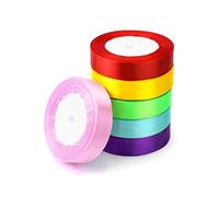 QWORK® 6 Color Satin Ribbon Rolls - 22 M x 2 cm - Fabric Ribbon for Gift Wrapping, DIY Crafts, Party Wedding Decoration
