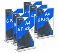 QWORK® 6 Pack A4 Acrylic Sign Holder with Base, Double Sided Acrylic Display Stand Poster Menu Holder for Office Hotel Restaurant Exhibition Wedding