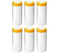 QWORK® 6 Pack Adhesive Dust Sheet Roll 110cm x 20M, Self-Adhesive Masking Film Rolls Plastic Sheets for Spraying Painting Decorating