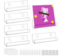 QWORK® 6 Pack Clear Vinyl Record Holder Shelf, Wall Mounted Acrylic Record Display Rack with Installation Hardware (4 Inch | 10cm)