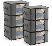 QWORK® 6 Pack Clothes Storage Bags 55 * 35 * 32cm - 60L Capacity, Breathable Fabric with Clear Window, Reinforced Handles, Two-Way Zipper for Closet Organization