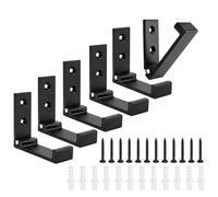 QWORK® 6 Pack Foldable Wall Hooks with 12 Screws, Heavy Duty Aluminum Alloy with Rustproof Black Finish, 15 kg Capacity