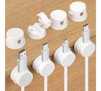 QWORK® 6 Pack Magnetic Cable Tidy Clips 360° Rotatable Cord Organizer for Desk and Home - Fits Charging, USB, HDMI Cables - White