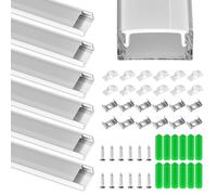 QWORK® 6-Pack U-Shape LED Aluminum Channel, 1m/3.3ft LED Profile with Milky White Diffuser Cover, for Under Cabinet, Wardrobe & Shelf