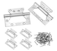 QWORK® 6 PCS 4" Flush Door Hinges, Stainless Steel, Door Hinges with Screws, Ideal for Cabinet, Closet, Furniture