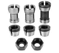 QWORK® 6 Pcs Router Collet Chuck Set, Carbon Steel, High Precision Steel Collet Chucks for Woodworking and Engraving Machines, 6mm 6.35mm 8mm with 2 Nuts