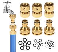 QWORK® 6 Pieces Brass Hose Quick Connector Kit, No-Leak Connectors 1/2" & 3/4" Faucets, for Kitchen and Outdoor Garden Use