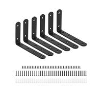 QWORK® 6 Pieces Shelf Bracket, L Bracket, Brackets for Shelves, Shelf Support, with Screws and Expansion Tubes, 125x75x20mm, Black