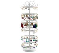 QWORK® 6 Tier Metal Rotating Earring Holder Stand White Jewelry Display Tower Stand with Adjustable Inter-Tier Distance - 260 Hole Capacity for 130 Pairs