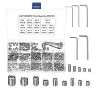 QWORK® 676 Piece Grub Screws Set M3 M4 M5 M6 M8 - 304 Stainless Steel Grub Screws Assortment with Hex Socket for Door Handle, Tap & Lamps