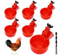 QWORK® 6PCS Automatic Poultry Drinker with Drill, Red Plastic Chicken Water Dispenser for Buckets Boxes Troughs 3/8 Inch Thread