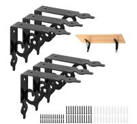 QWORK® 6Pcs L-Shaped Wall Brackets for Shelves, 5.5 Inch Triangle Floating Shelf Support, Black Metal Shelf Bracket with Screws