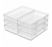 QWORK® 6Pcs Plastic Storage Box with Hinged Lid, Rectangular Storage Containers for Beads, Jewelry and Craft Items - 180 x 110 x 30 mm (7x7x1.2 Inch)