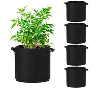 QWORK® 7 Gallon Plant Grow Bags, Fabric Pots Growing Bags with Handle, Thickened Plant Grow Bags for Vegetables, Flowers, Herbs, 5 Pieces, Black