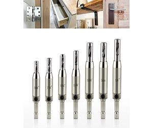 QWORK® 7 Pcs Self Centering Clic Change Wood Door Window Hinge Drill Bit Set, Cabinet Woodworking Hardware Pilot Hole Hinge Drill Bits 5/64", 7/64", 9/64", 11/65", 5mm, 13/64", 1/4"
