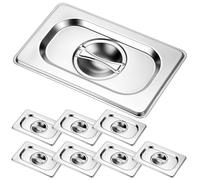 QWORK 8 Pack 1/9 Size Stainless Steel Hotel Pan Lids with Handle, Table Pan Covers for Buffet & Roasting Pans
