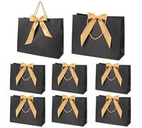 QWORK® 8 Pack Elegant Gift Bags with Gold Ribbon Bow, 32x25x11 cm, Heavy Duty Paper Bags with Reinforced Handles for Weddings, Birthdays, Corporate Events